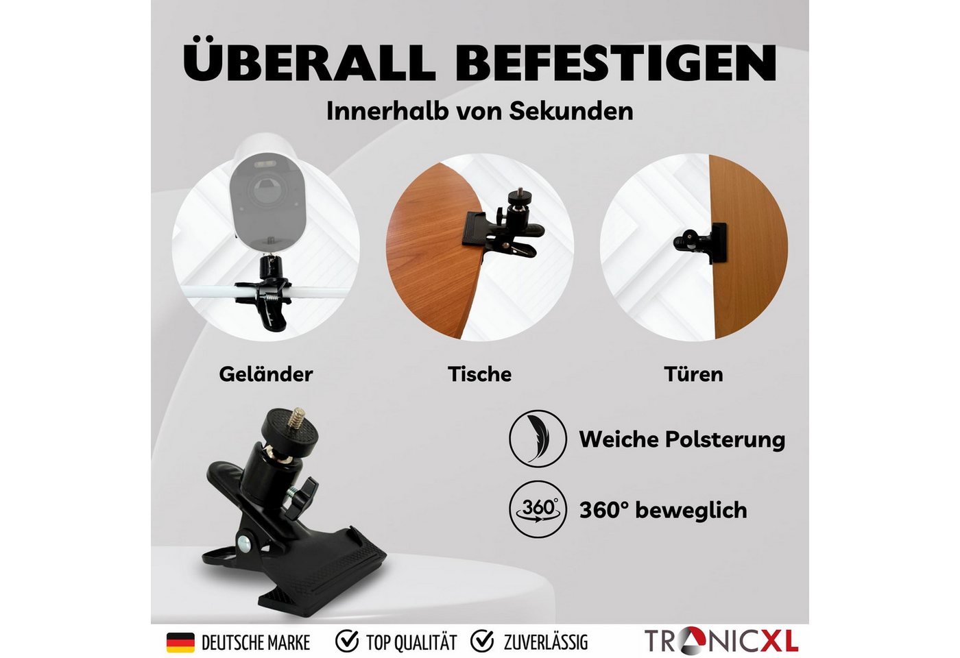 TronicXL Überwachungskamera-Halterung Klemmstativ Halterung Kamera für CCTV für Ring Cam Arlo Pro Eufy Wyze