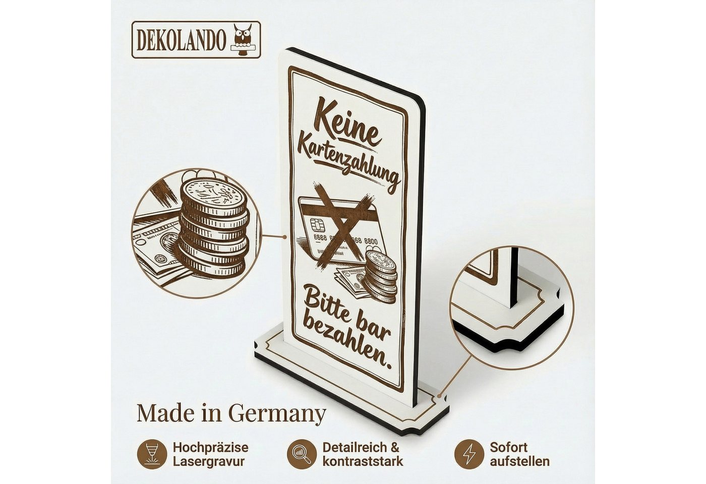 Dekolando Hinweisschild Aufsteller Schild „Keine Kartenzahlung“ – Tischaufsteller 10x20 cm ink Bild 2