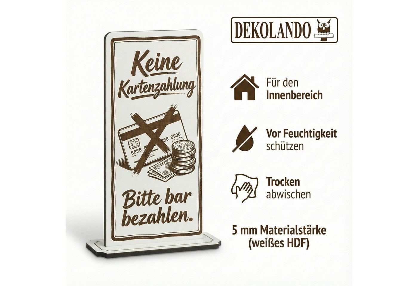 Dekolando Hinweisschild Aufsteller Schild „Keine Kartenzahlung“ – Tischaufsteller 10x20 cm ink Bild 3