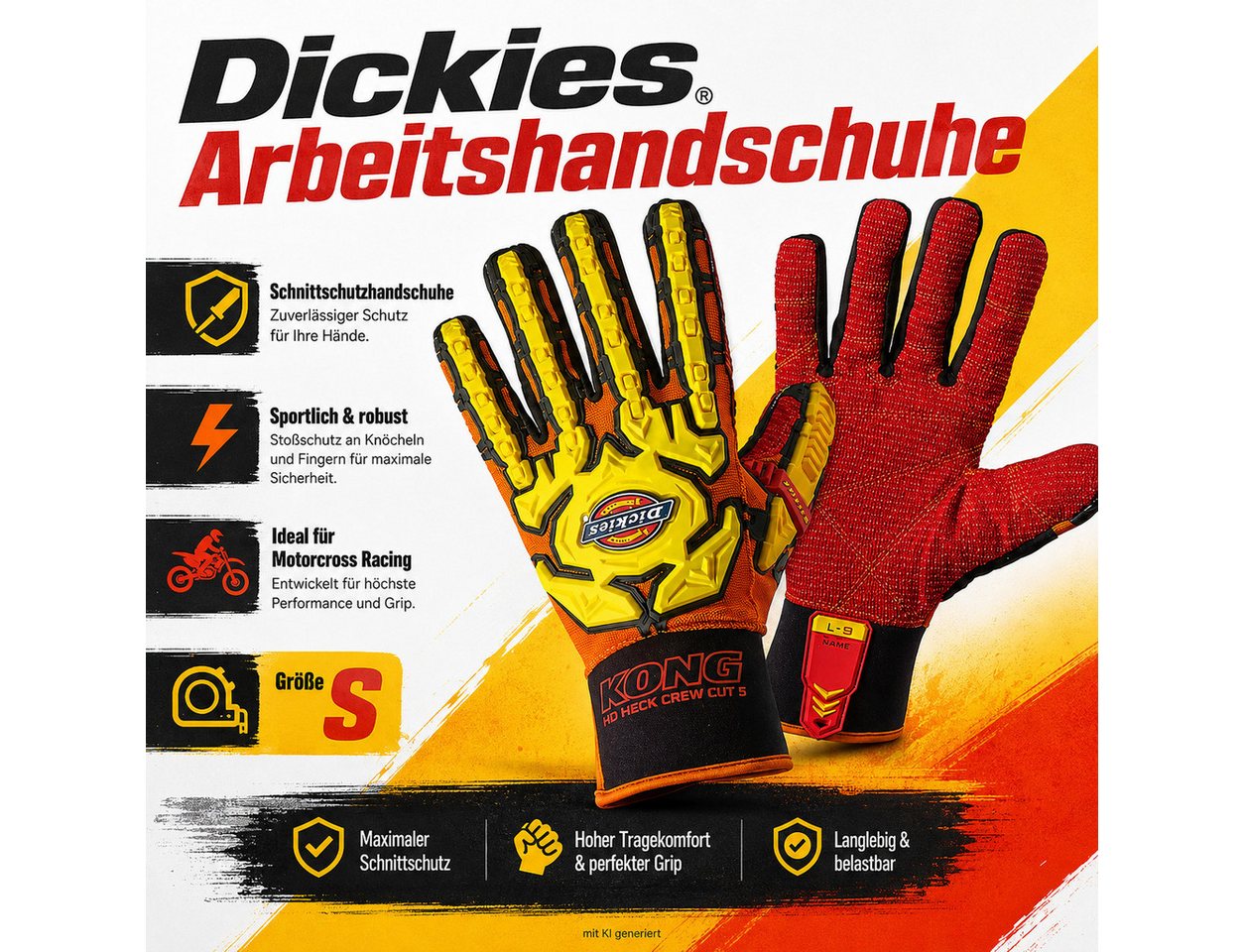 Dickies Schnittschutzhandschuhe Schutzhandschuh Deckorange Arbeitshandschuh Motorcross Racing, S Sicherheitshandschuh Handschutz Montage Handschuhe Bild 2