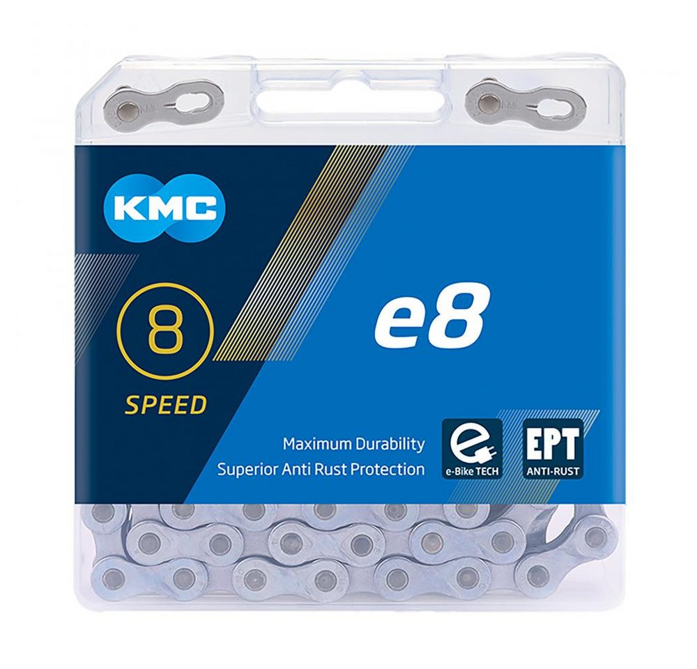 KMC Fahrradkette KMC Kette E8 EPT 6/7/8-fach 122 Glieder Silber - E-Bike Schaltungskett Bild 2