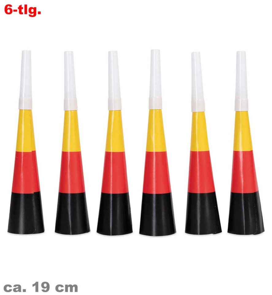 Fries Trillerpfeife 6 x Deutschland Fan Tröte 19 cm Horn Blaster EM WM Schwarz Rot Gold, 6 Stück, 19 cm Lang