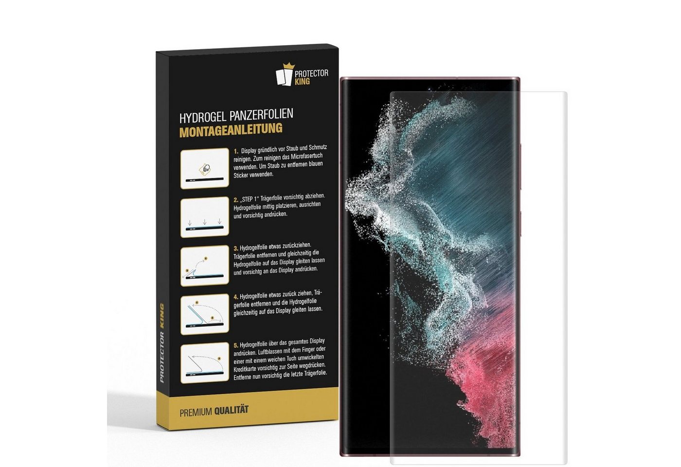 Protectorking Schutzfolie 1x Hydrogel-Glass für Samsung Galaxy S22 Ultra Selbstheilend für Micro, (1-Stück), 3D-KLAR