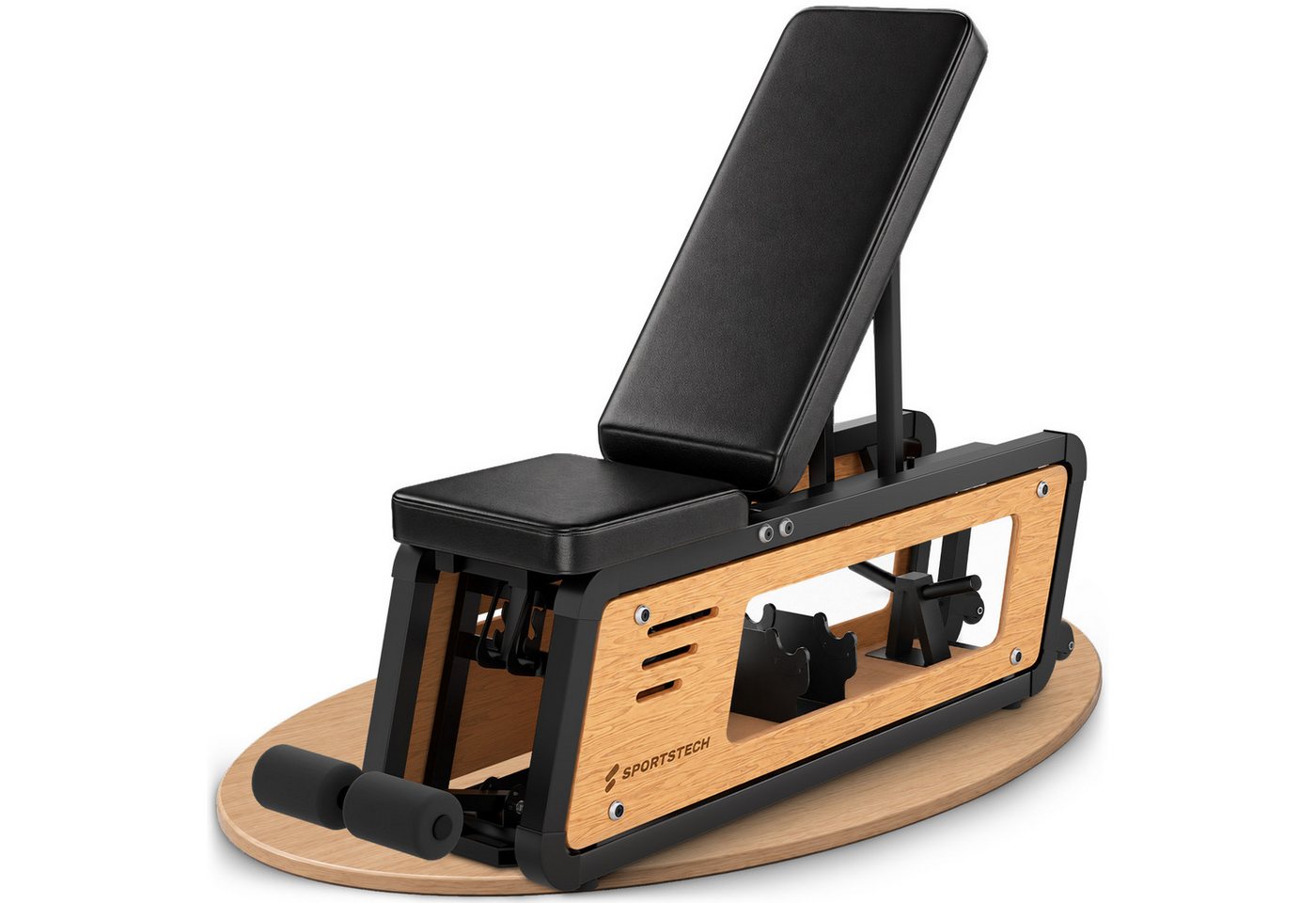 Sportstech Hantelbank Woodmate_Lite, Massivholz Eiche, 220 kg belastbar, 6-fach verstellbar, Hantelständer Bild 2