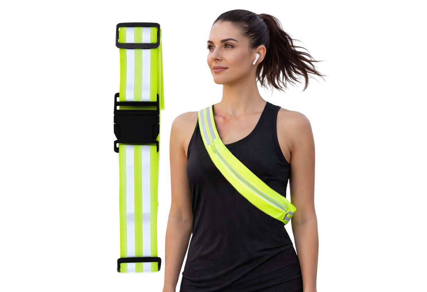 FIRST AID ONLY® Reflektorband Reflektorgurt Neon-Gelb, Reflekorband nach EN ISO 20471, Tasche für Mobiltelefon oder Geldbörse