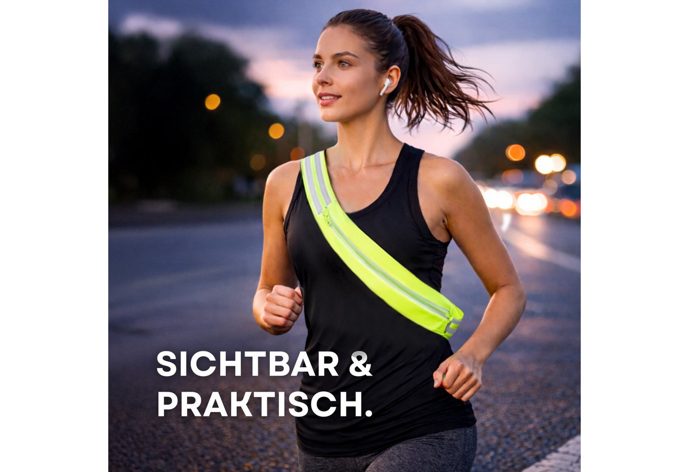 FIRST AID ONLY® Reflektorband Reflektorgurt Neon-Gelb, Reflekorband nach EN ISO 20471, Tasche für Mobiltelefon oder Geldbörse Bild 2