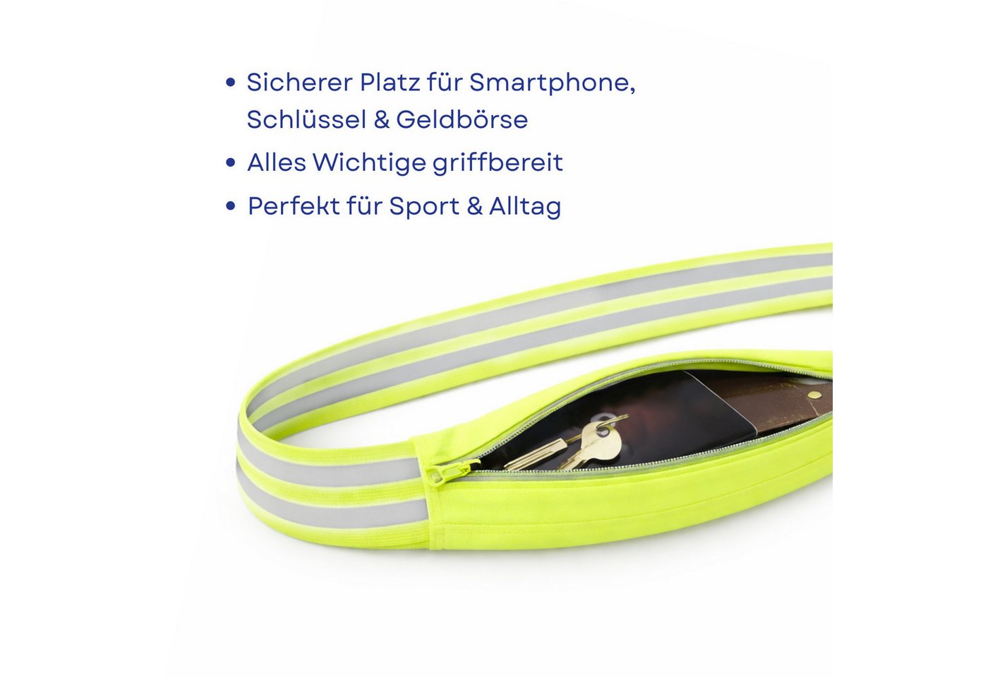FIRST AID ONLY® Reflektorband Reflektorgurt Neon-Gelb, Reflekorband nach EN ISO 20471, Tasche für Mobiltelefon oder Geldbörse Bild 4