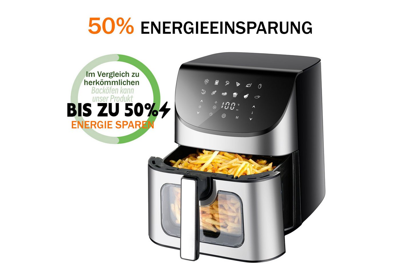 Sinaopus Heißluftfritteuse 8,7L XXL Airfryer, digitale Fritteuse ohne Öl, gesundes Kochen mit weniger Öl, Display, 80-200°, 1800,00 W, Großer Garraum für knusprige Gerichte mit Heißluft-Technologie Bild 2