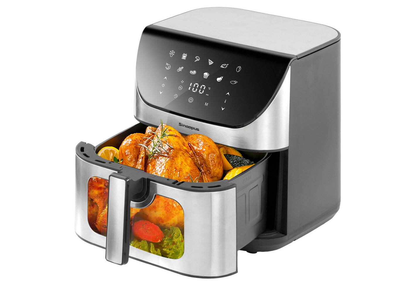 Sinaopus Heißluftfritteuse 8,7L XXL Airfryer, digitale Fritteuse ohne Öl, gesundes Kochen mit weniger Öl, Display, 80-200°, 1800,00 W, Großer Garraum für knusprige Gerichte mit Heißluft-Technologie Bild 4
