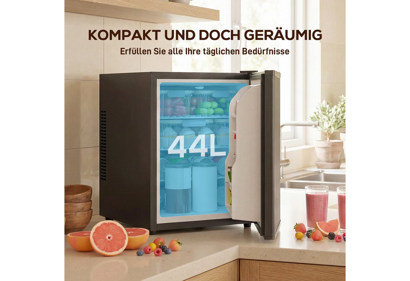 HOMCOM Table Top Kühlschrank Mini Kühlschrank 800-299V90BK, 51.3 cm hoch, 43 cm breit, Kompaktes Design, leiser Betrieb, energieeffizient Bild 3