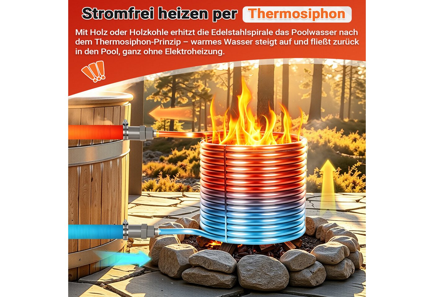 Clanmacy Pool-Wärmepumpe Edelstahl-Heizspirale für Poolheizung, 15 m Rohr Ø 17 mm, einteilig Bild 4