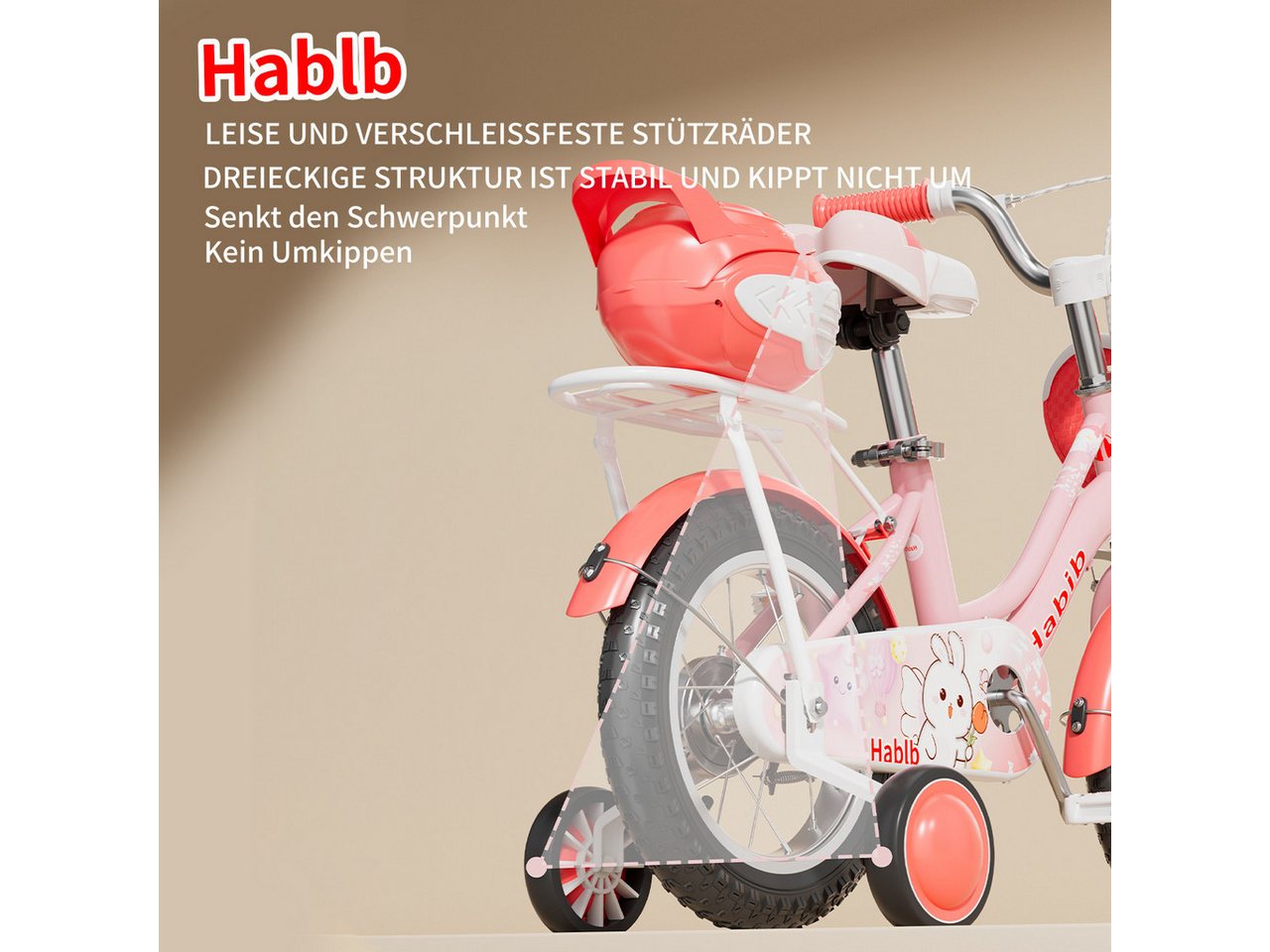 Habib Gruppe Kinderfahrrad Prinzessin Mädchen 12 14 16 Zoll ab 3 Jahre, Kinderfahrrad Mädchen ab 3 Jahre im Prinzessin-Design Bild 3
