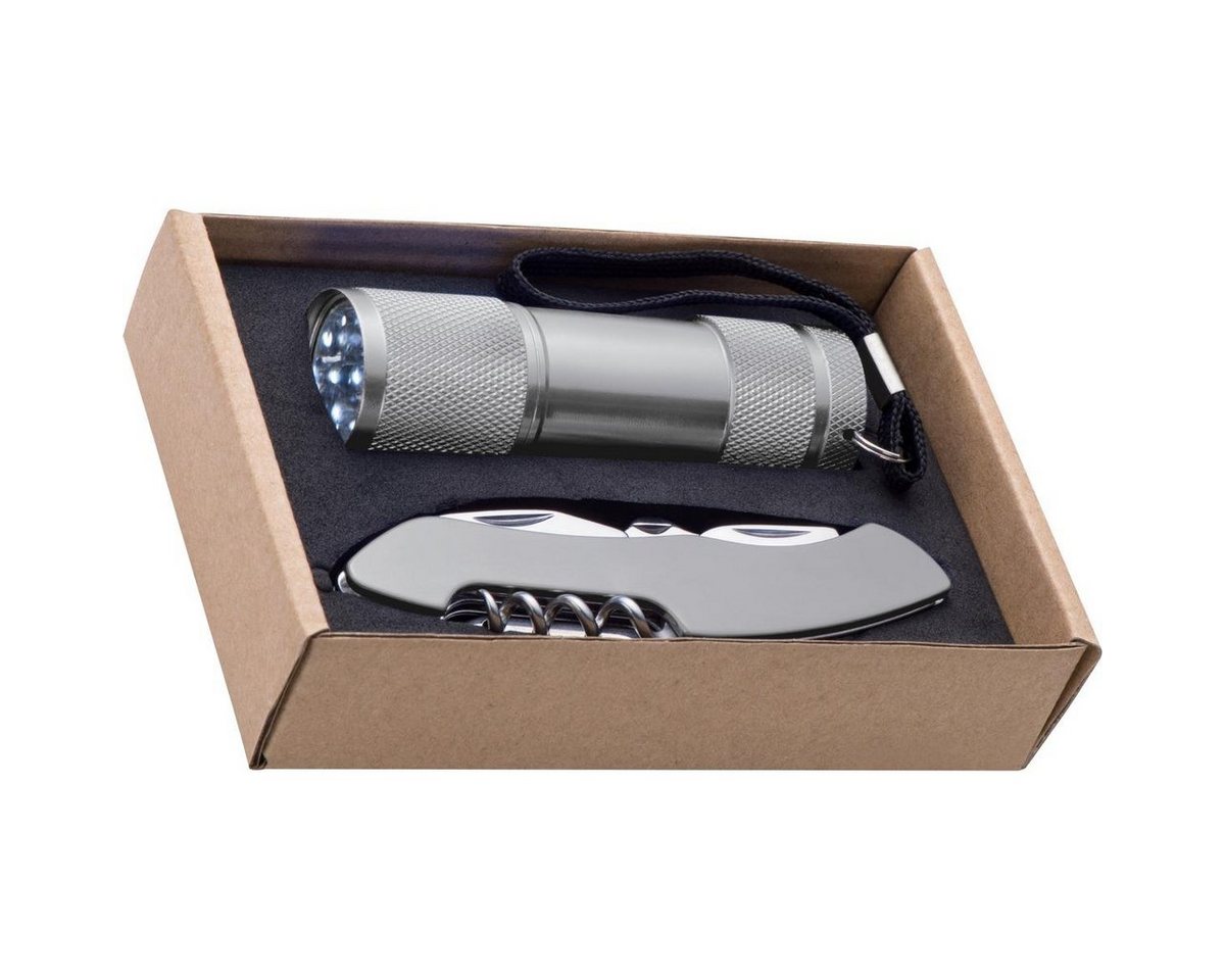 Easy Gifts Taschenmesser Set bestehend aus Taschenlampe und Taschenmesser / Farbe: silber Bild 2