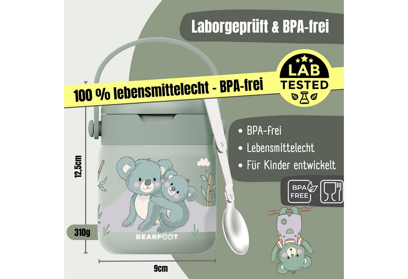 BEARFOOT Trinkflasche Thermobehälter Kinder Edelstahl - Koala Sabei, Thermobehälter, auslaufsicher, Edelstahl, Food jar, BPA-frei Bild 3