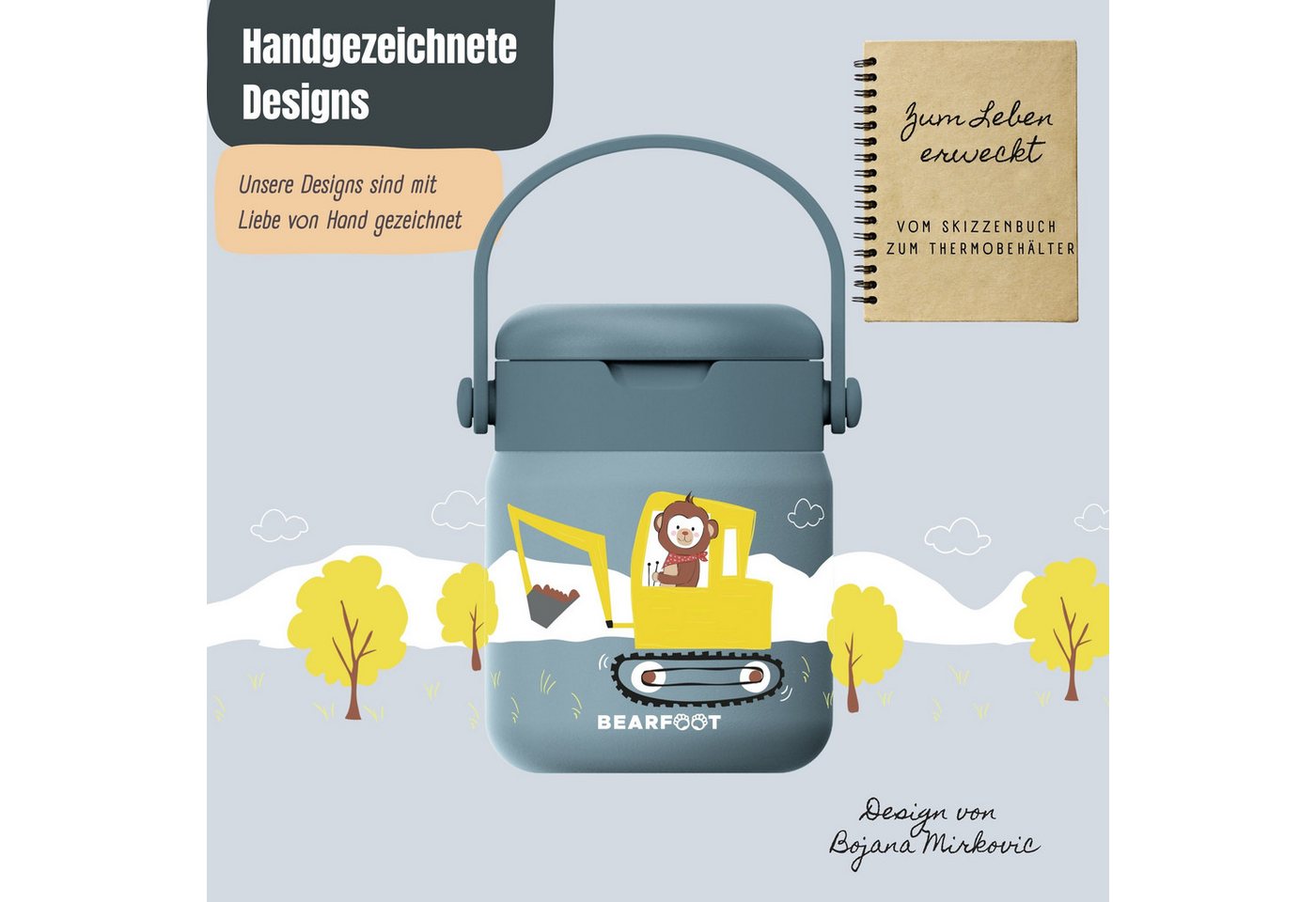 BEARFOOT Trinkflasche Thermobehälter Kinder Edelstahl - Bagger blau, Thermobehälter, auslaufsicher, Edelstahl, Food jar, BPA-frei Bild 5