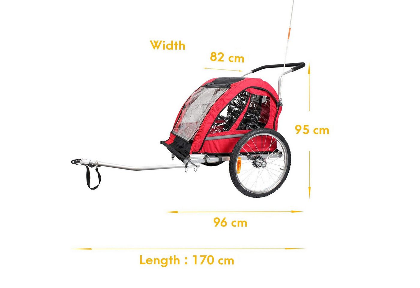 DOTMALL Fahrradkinderanhänger Fahrradanhänger für 2 Kinder,klappbar, UV-Schutz, Sicherheitsflagge Bild 3