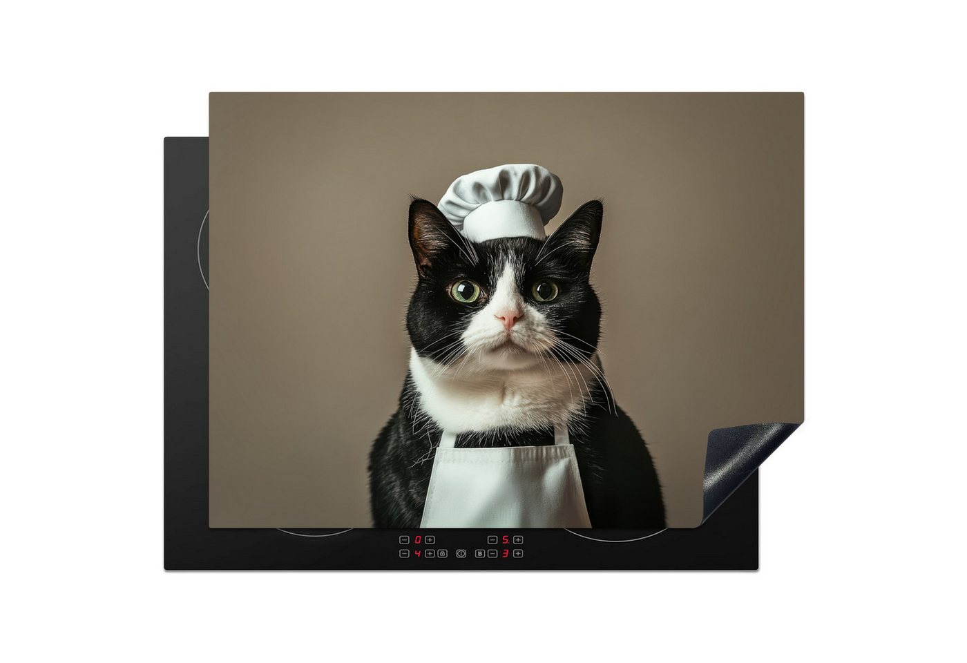 MuchoWow Herd-Abdeckplatte Katze - Kochkleidung - Schwarz - Weiß, Vinyl, (1 tlg), Küche Herdabdeckung Ceranfeld Induktionsfeld Vinyl, 65x50 cm Bild 5
