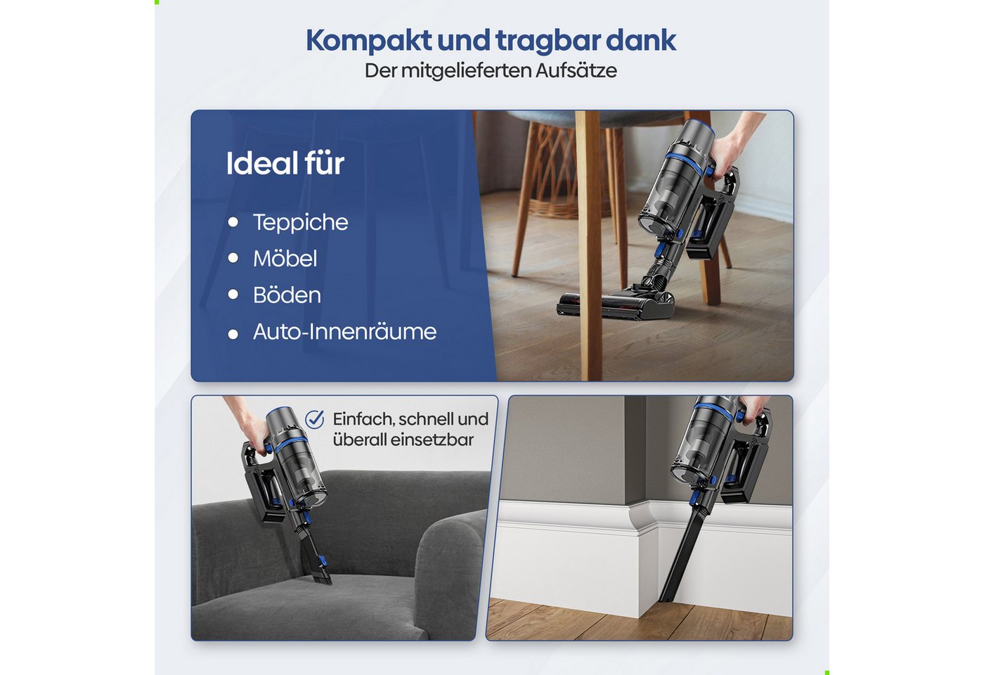 Olvy Akku-Hand-und Stielstaubsauger Olvy Akku-Staubsauger mit Wischfunktion – Kabelloser Staubsauger