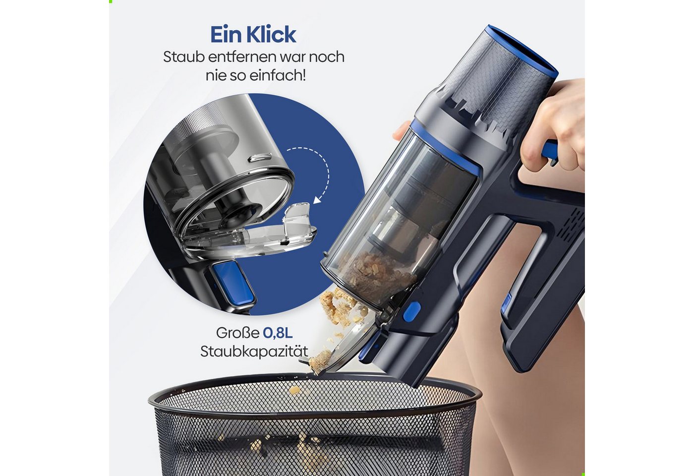 Olvy Akku-Hand-und Stielstaubsauger Olvy Akku-Staubsauger mit Wischfunktion – Kabelloser Staubsauger Bild 2