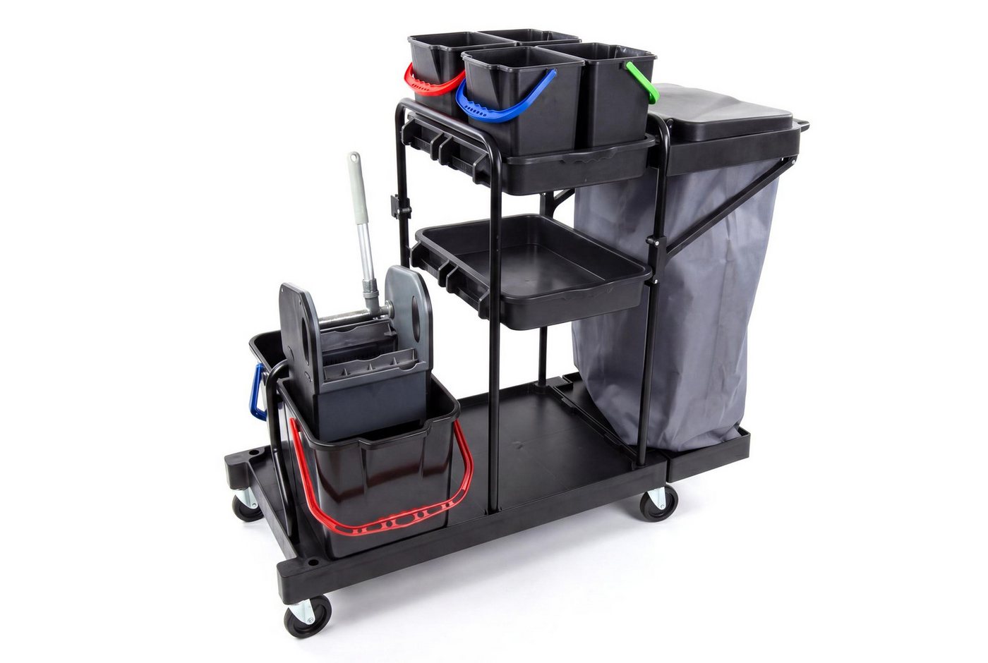 Hypafol Putzwagen, 120L Abfallsack 2x18L Eimer Mopp-Presse Schwarz Bild 2