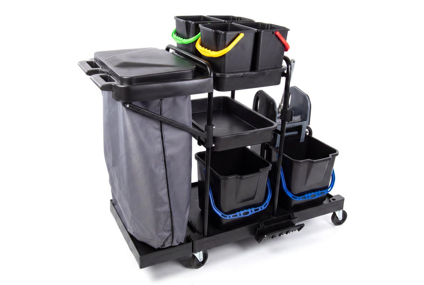 Hypafol Putzwagen, 120L Abfallsack 2x18L Eimer Mopp-Presse Schwarz Bild 5