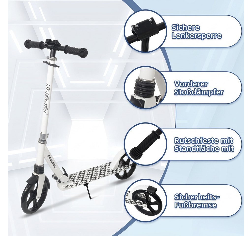 Nattork Scooter Klappbarer Kickscooter für Kinder und Erwachsene, bis 100 kg Traglast, (1 tlg), Stabiler Tretroller mit höhenverstellbarem Lenker, 8-Zoll PU-Rädern Bild 2