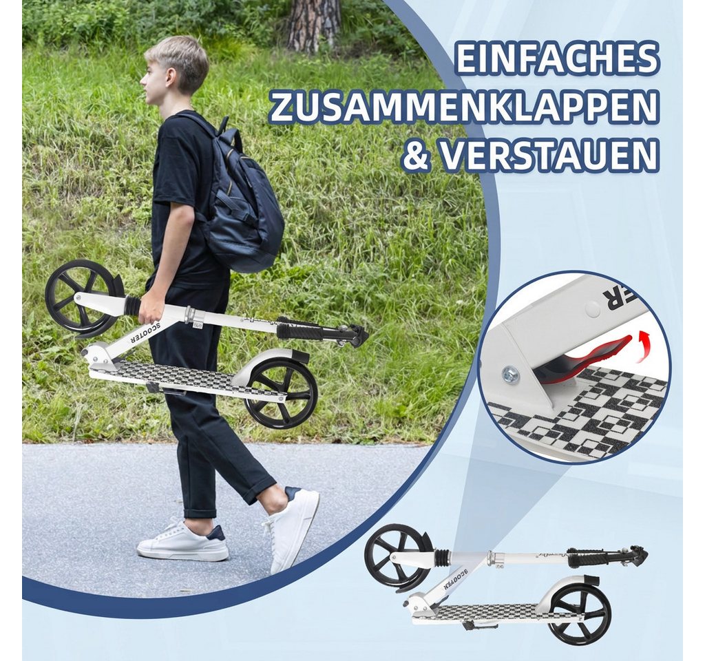 Nattork Scooter Klappbarer Kickscooter für Kinder und Erwachsene, bis 100 kg Traglast, (1 tlg), Stabiler Tretroller mit höhenverstellbarem Lenker, 8-Zoll PU-Rädern Bild 3