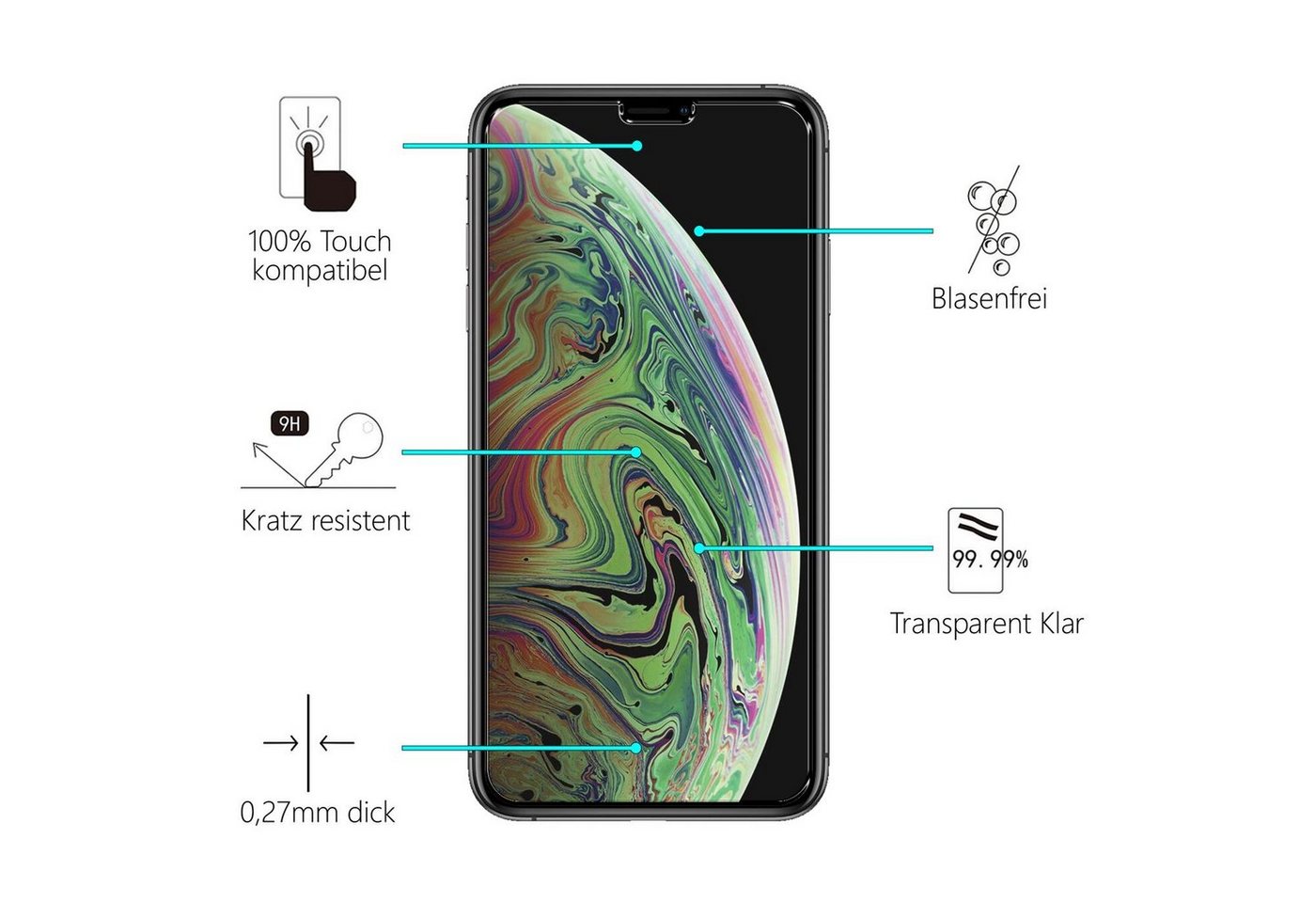 CoolGadget Schutzfolie Panzerfolie für Apple iPhone XS Max / 11 Pro Max, (9H Härtegrad, 2x Schutzglas, 1xReinigungset), Displayfolie Schutzfolie 2 Stück für iPhone 11 Pro Max Glas Folie Bild 2