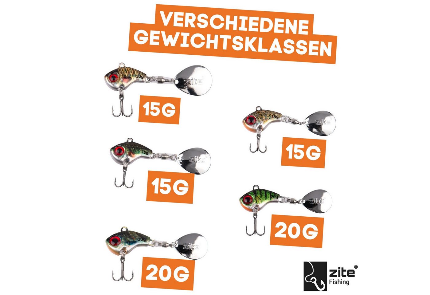 Zite Kunstköder Jigspinner Set 10-20g Neon & Natur Barschköder 5 Stück mit Tackle-Box Bild 4
