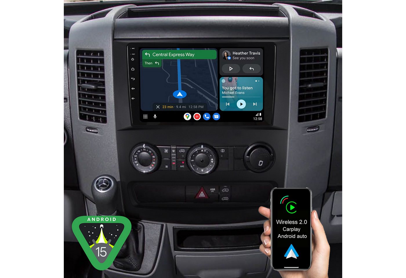 A-Sure 4/8 Core Android 15 Carplay Für Mercedes Benz Sprinter B906 2006-2016 Autoradio (DSP, RDS, Digitalradio (DAB), FM, AM) Bild 4