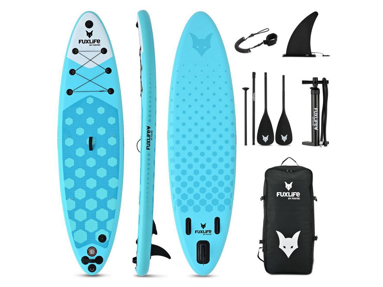 FUXLIFE SUP-Board FX-SUP320D1, Aufblasbar, (3 Finnen,Paddel,Pumpe,Tragetasche,Sicherheitsleine,Actioncam-Halterung)
