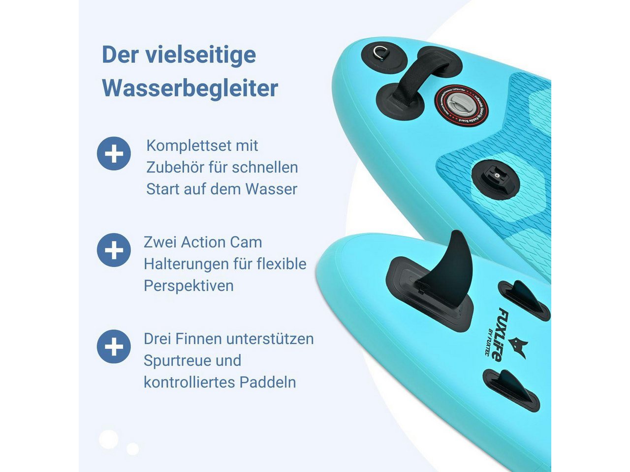 FUXLIFE SUP-Board FX-SUP320D1, Aufblasbar, (3 Finnen,Paddel,Pumpe,Tragetasche,Sicherheitsleine,Actioncam-Halterung) Bild 2