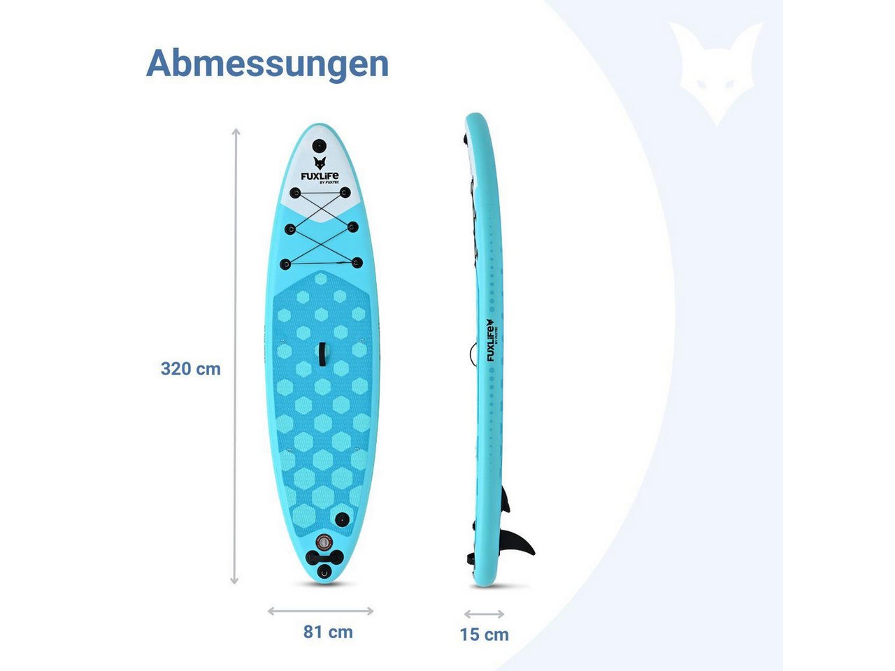 FUXLIFE SUP-Board FX-SUP320D1, Aufblasbar, (3 Finnen,Paddel,Pumpe,Tragetasche,Sicherheitsleine,Actioncam-Halterung) Bild 5