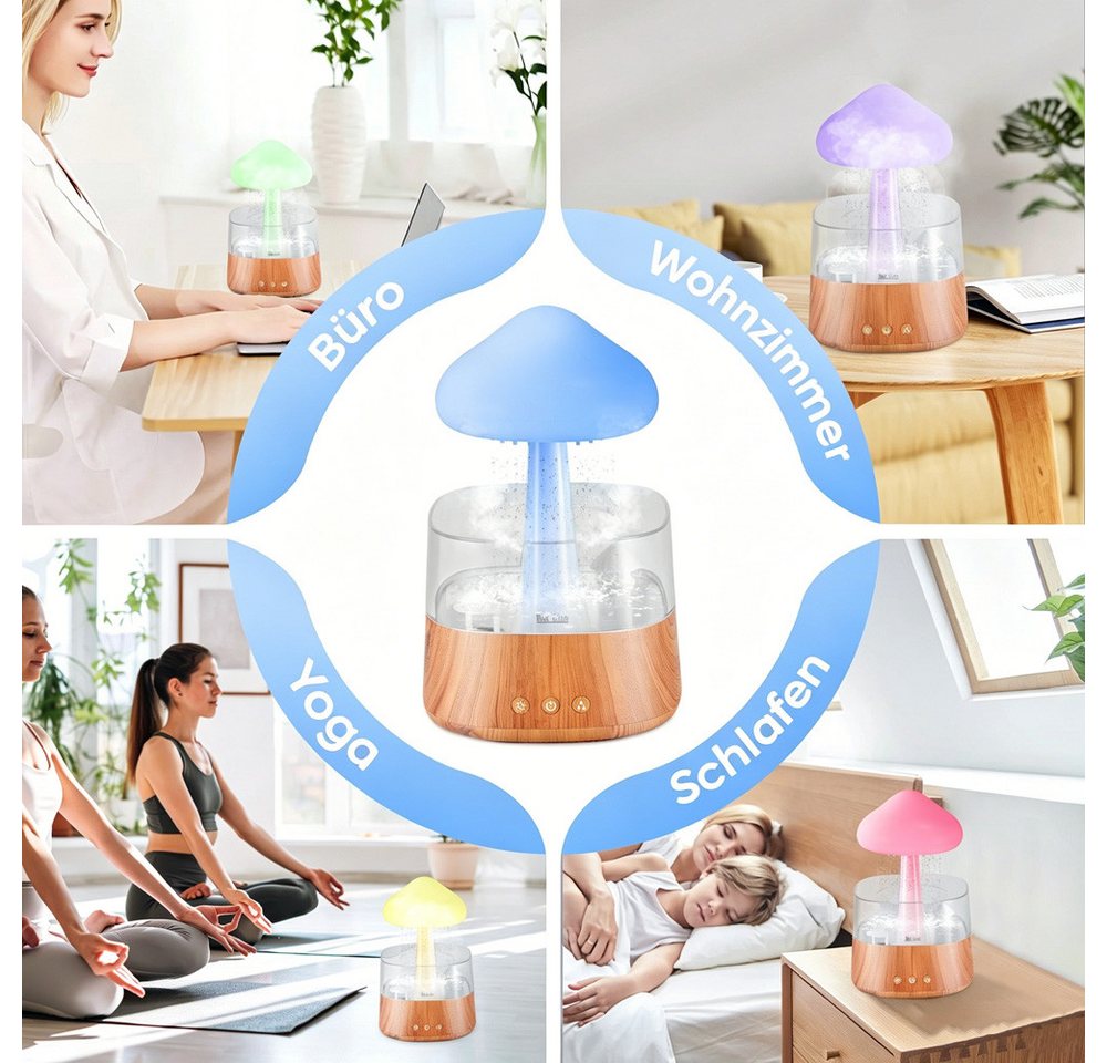 i@home Luftbefeuchter mit Regenwolken-Effekt – Luftbefeuchter mit Wassertropfen-Geräusch, 0,3 l Wassertank, mit Aromatherapie, Schlafzimmerlampe mit beruhigenden Geräuschen Bild 3