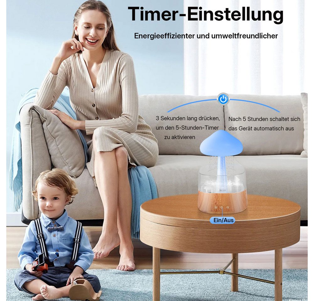 i@home Luftbefeuchter mit Regenwolken-Effekt – Luftbefeuchter mit Wassertropfen-Geräusch, 0,3 l Wassertank, mit Aromatherapie, Schlafzimmerlampe mit beruhigenden Geräuschen Bild 4