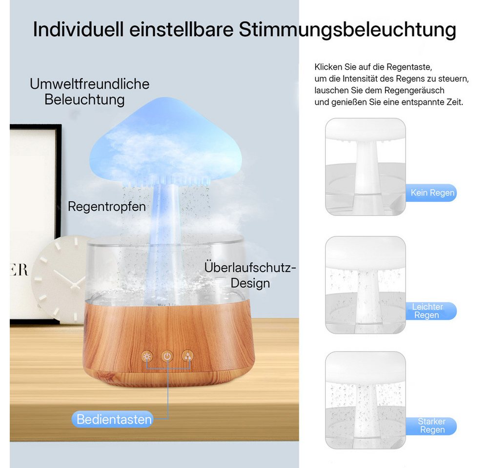 i@home Luftbefeuchter mit Regenwolken-Effekt – Luftbefeuchter mit Wassertropfen-Geräusch, 0,3 l Wassertank, mit Aromatherapie, Schlafzimmerlampe mit beruhigenden Geräuschen Bild 5