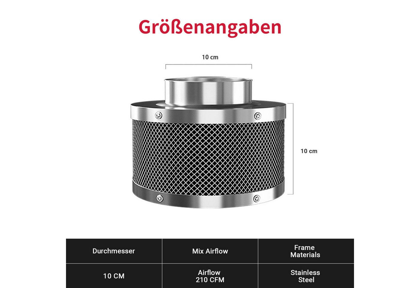 CannoBox Geruchsfilter Aktivkohlefilter 100 mm-für Growbox Zelt Schrank Abluft Anbau, 210 CFM,10 cm Durchmesser,Aktivkohlefilter für Growzelt Komplett Set Bild 4