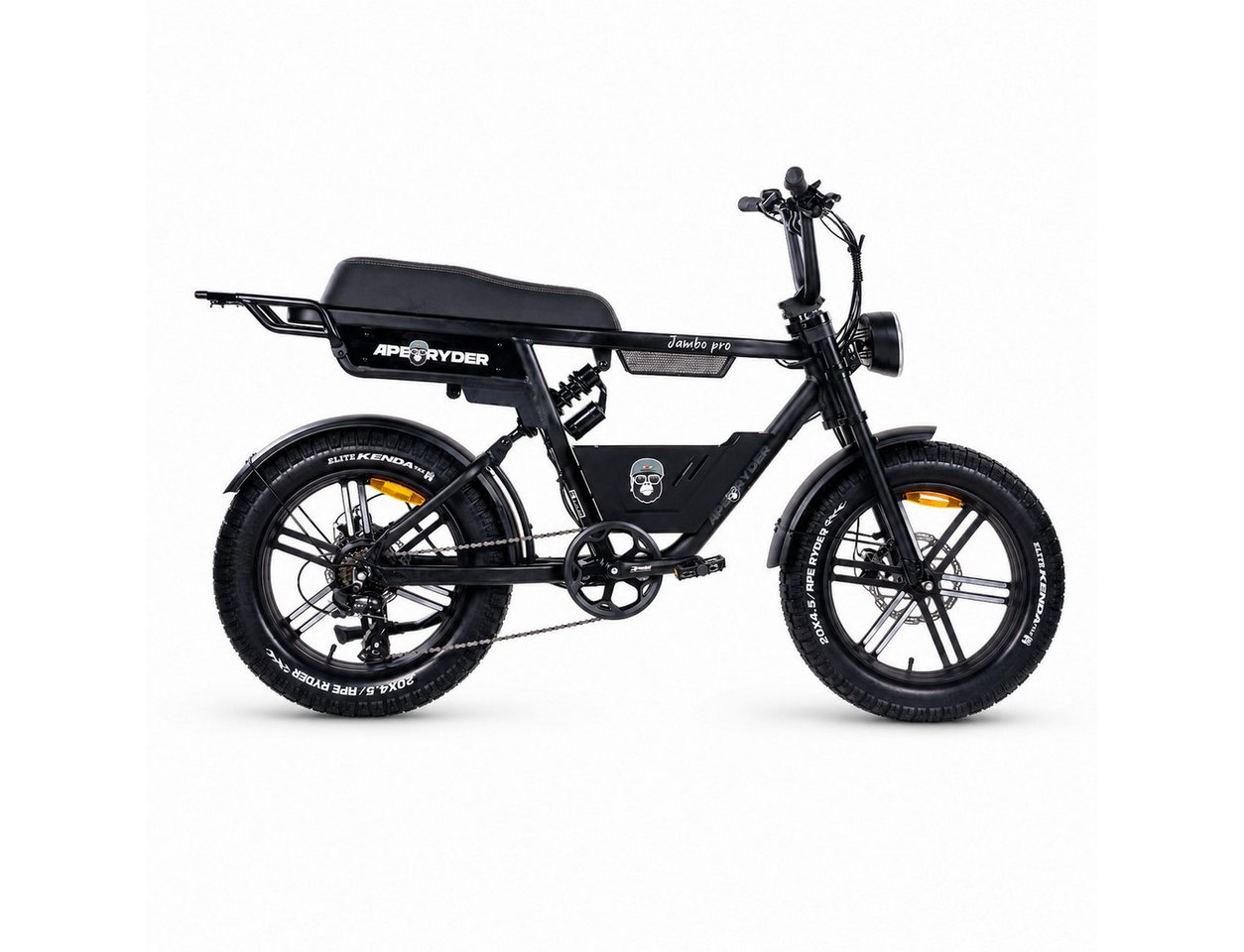 APE RYDER E-Bike Mountainbike Jambo Pro 20 Zoll Fatbike, 250 W Motor 48 V 13 Ah Akku, bis 95 km, 7 Gang, Heckmotor, 624 Wh, (Packung), Shimano 7-Gang, hydraulische Scheibenbremsen Bild 2