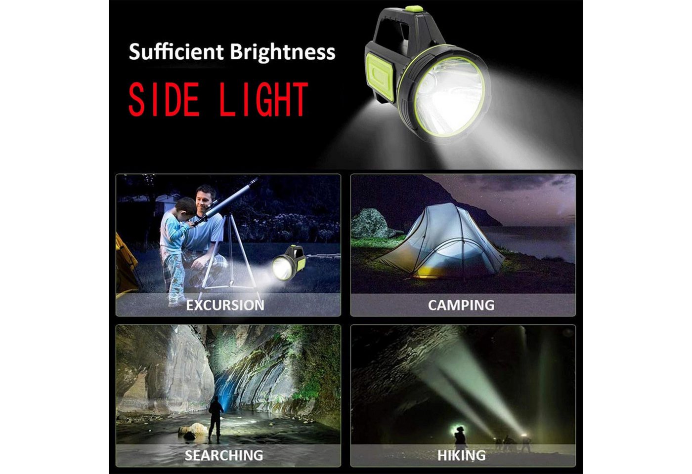 AURIVION Taschenlampe LED Taschenlampe USB wiederaufladbar für Camping & Outdoor (Set, 1-St., Multifunktionale Handlampe für Notfälle und Freizeit), Superhelle Campingleuchte für Arbeit, Angeln & Wandern Bild 4