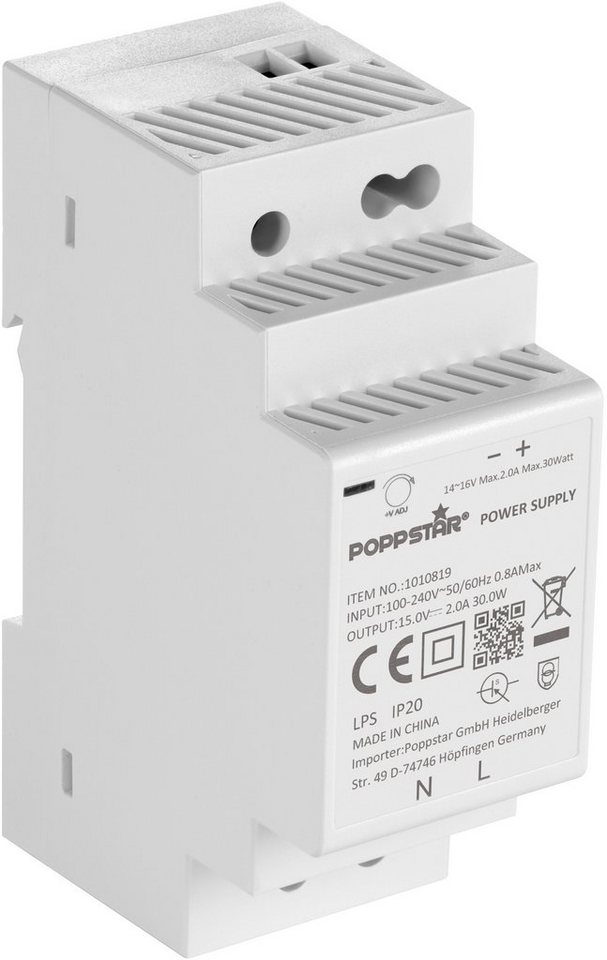 Poppstar DIN-Rail Netzteil 15V 2A 30W Hutschienen-Netzteil (15 V Klingeltrafo IP20 mit Kurzschluss-Schutz und Überspannungs-Schutz) Bild 4