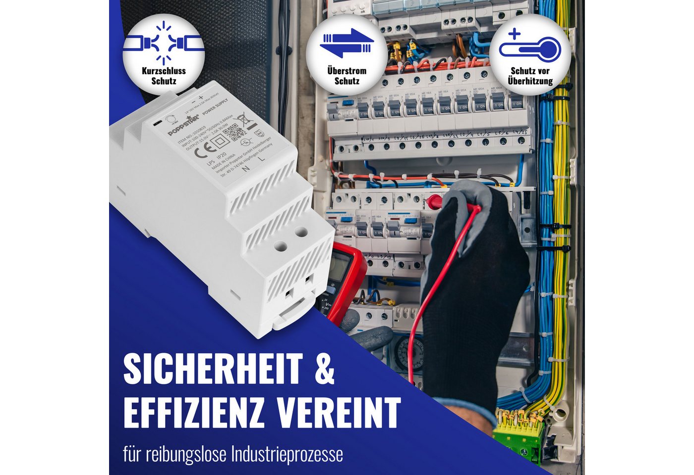 Poppstar DIN-Rail Netzteil 15V 2A 30W Hutschienen-Netzteil (15 V Klingeltrafo IP20 mit Kurzschluss-Schutz und Überspannungs-Schutz) Bild 5