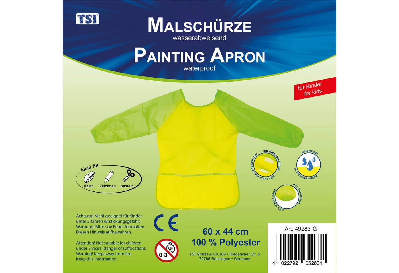 TSI Schreibwaren Malschürze Malschürze für Kinder 60x44cm (B x H), Farbe gelb