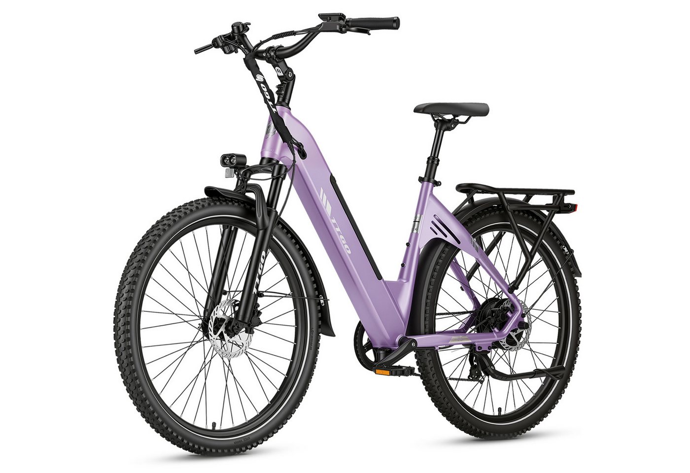 TTGO E-Bike Cityrad 28x2,4 Zoll, 110km, ZOOM Federsattelstütze, 70 Nm Hinterradmotor, C5, 7 Gang Shimano, Kettenschaltung, Heckmotor, 648 Wh, Tiefeinstieg, Pedelec, Elektrofahrrad, für Damen Herren, Hydr. Bremse