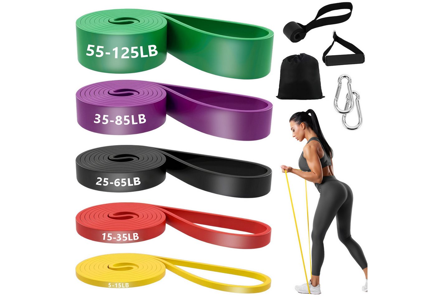 BlingBin Trainingsbänder 5 Stufen von Fitnessbänder Widerstandsbänder-Set für Training, Fitness, Workout und Physiotherapie für Damen und Herren Bild 5