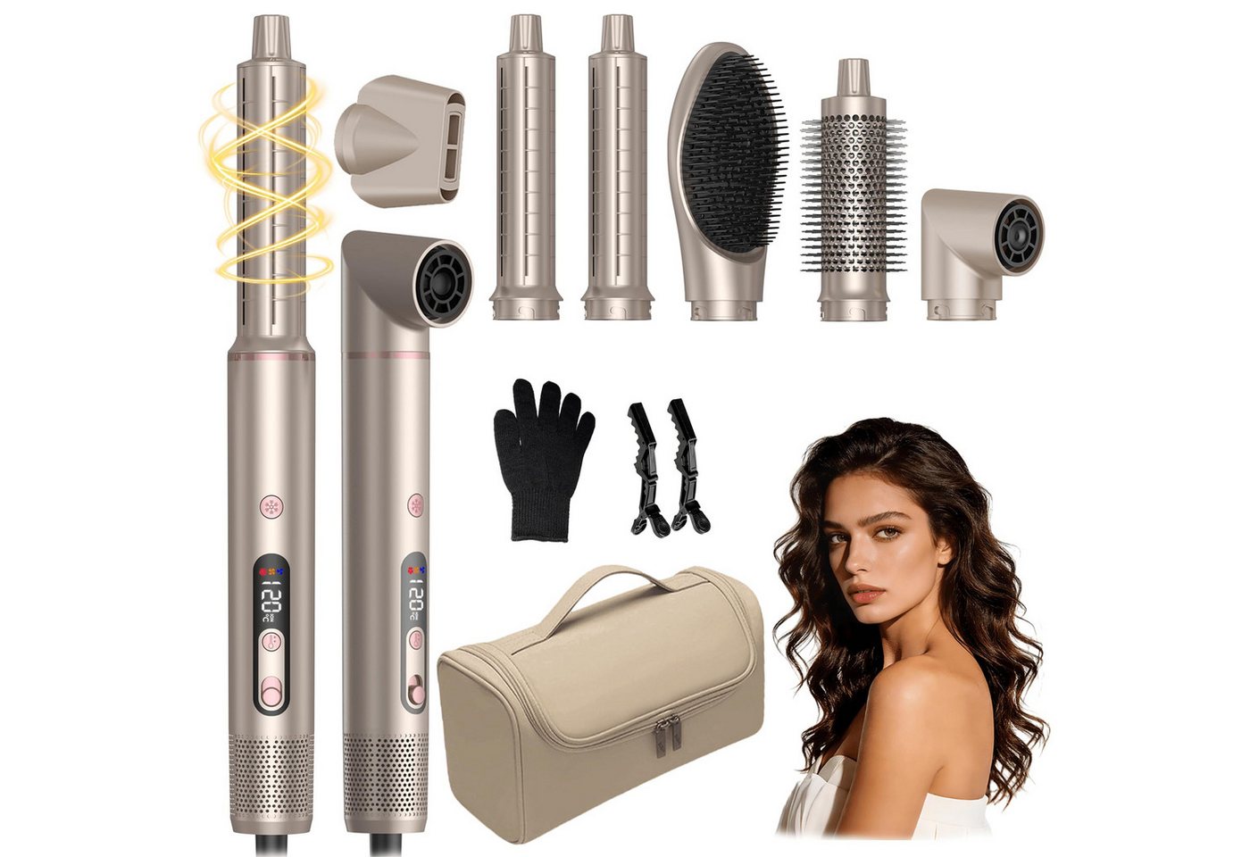 UKLISS Multihaarstyler 6-in-1 Haartrocknerbürsten-Set, 1400 W Ionen-Haartrockner, Hochgeschwindigkeits-Styler mit 110.000 U/min und Luftlockenstab Bild 2