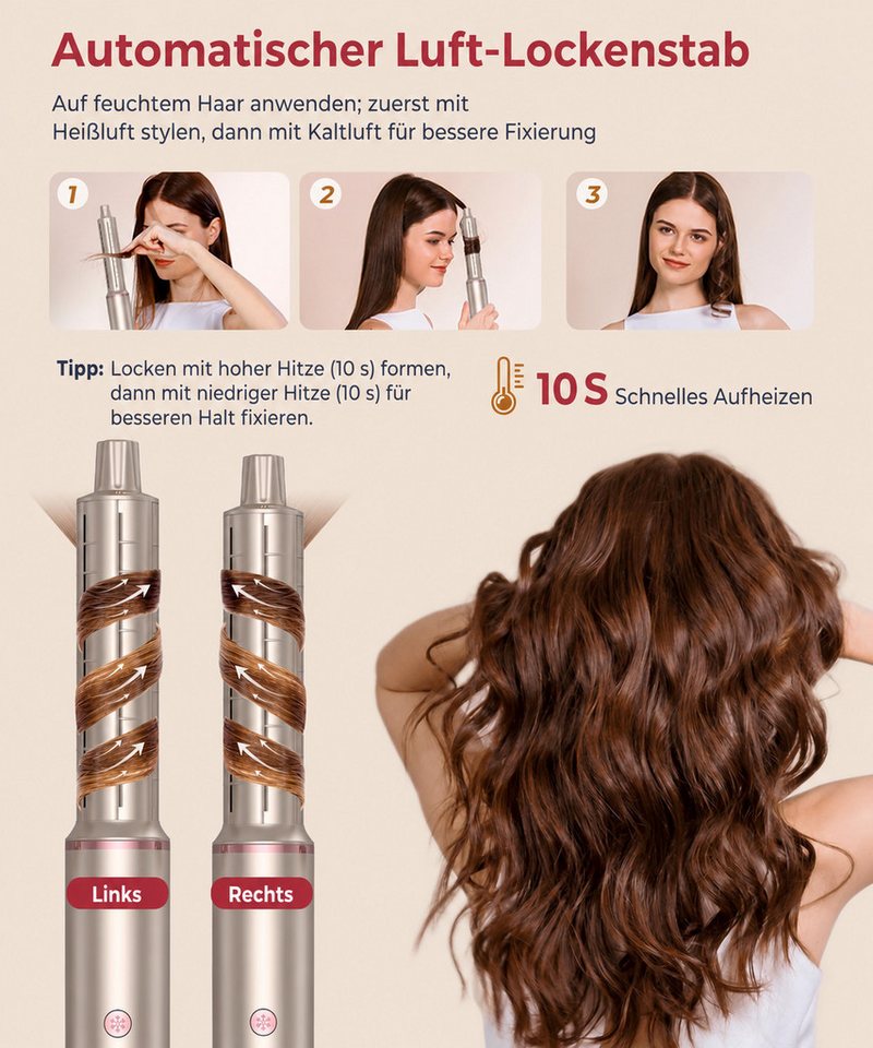 UKLISS Multihaarstyler 6-in-1 Haartrocknerbürsten-Set, 1400 W Ionen-Haartrockner, Hochgeschwindigkeits-Styler mit 110.000 U/min und Luftlockenstab Bild 3