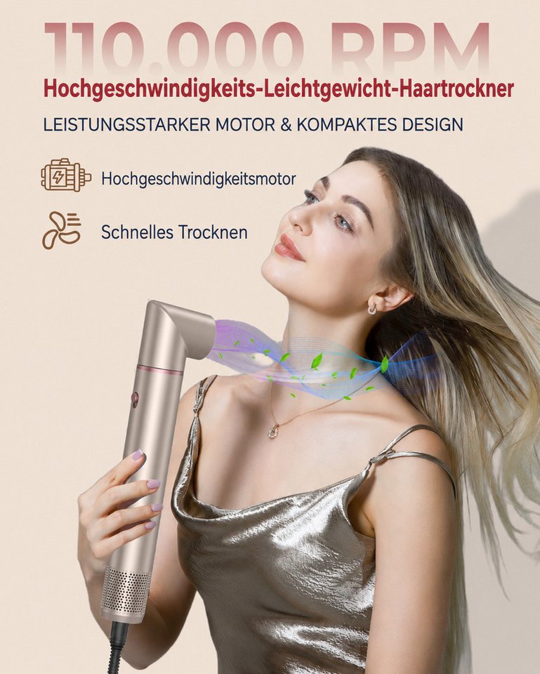 UKLISS Multihaarstyler 6-in-1 Haartrocknerbürsten-Set, 1400 W Ionen-Haartrockner, Hochgeschwindigkeits-Styler mit 110.000 U/min und Luftlockenstab Bild 5
