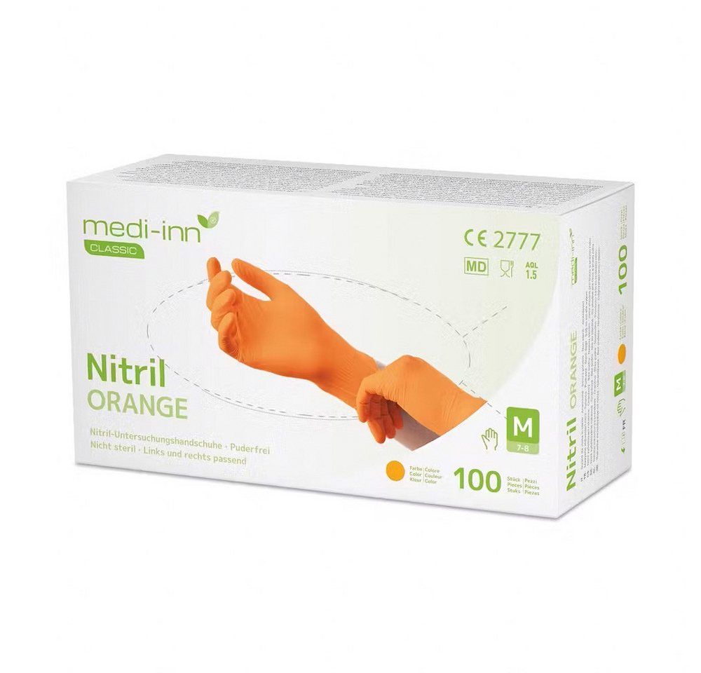 Medi-Inn Nitril-Handschuhe Nitril Orange Einmalhandschuhe puderfrei AQL: 1.5