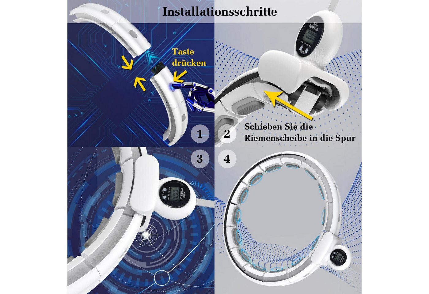 POPOLIC Hula-Hoop-Reifen Smart Hula Hoop mit 20 Segments,360° Massage, Leiser Bauchmuskelring, Abnehmbarer Hula-Hoop-Reifen, Fitnessgerät für entspanntes Training