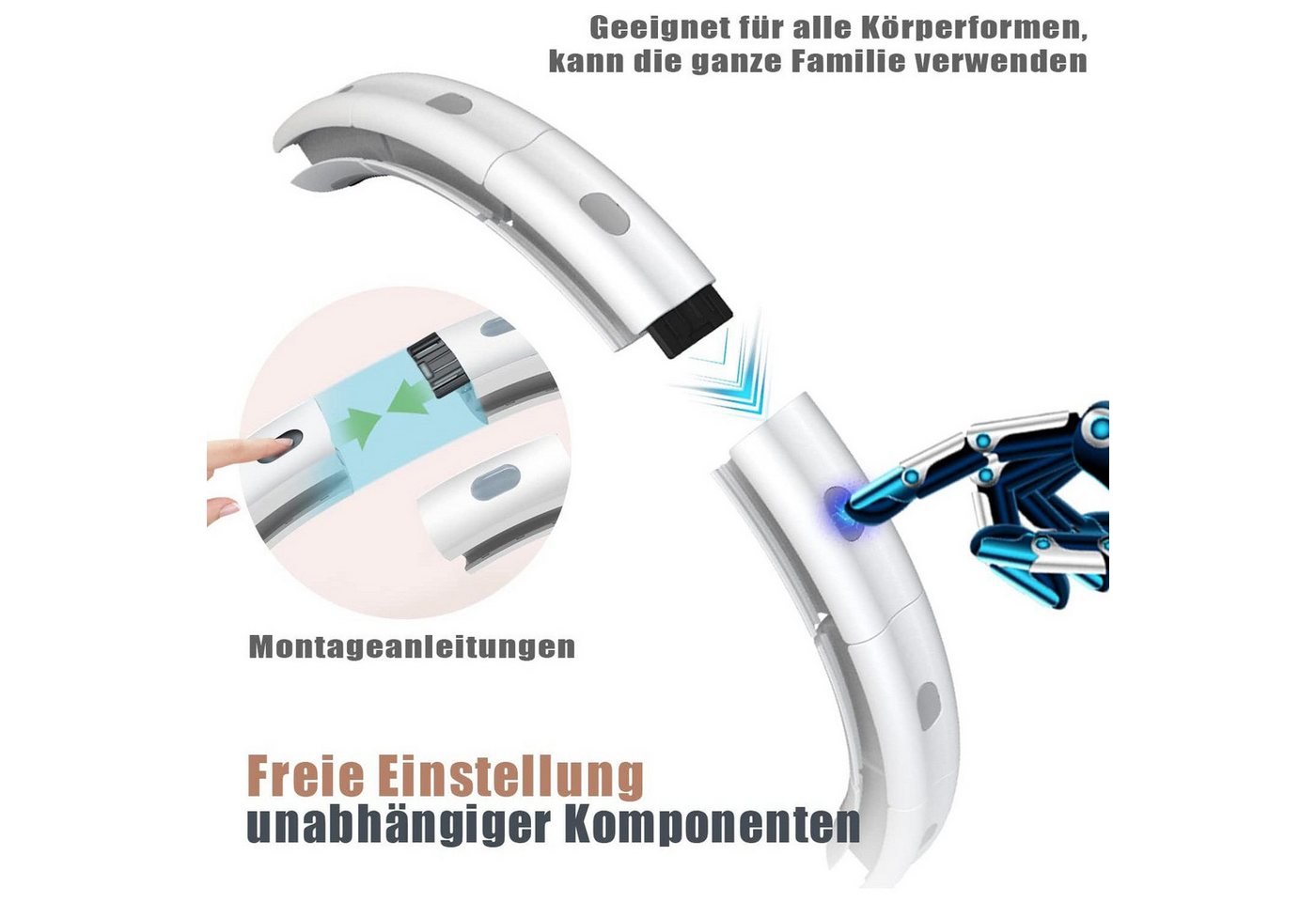 POPOLIC Hula-Hoop-Reifen Smart Hula Hoop mit 20 Segments,360° Massage, Leiser Bauchmuskelring, Abnehmbarer Hula-Hoop-Reifen, Fitnessgerät für entspanntes Training Bild 4